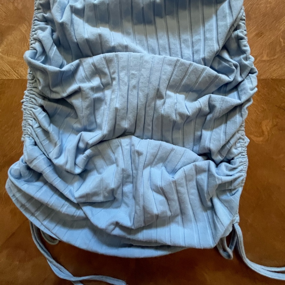 Light Blue Ruched Ribbed Mini Dress - SHEIN - Spaghetti Straps - M - Picture 3 of 9
